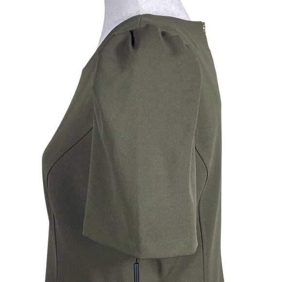 NWT Karl Lagerfeld Paris Short Puff-Sleeve Scuba Crepe Dress Size 8 Olive Green - Picture 8 of 16